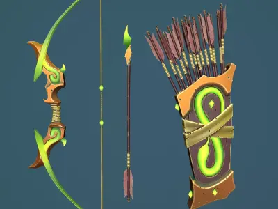 Snake bow and quiver Low-poly 3D model