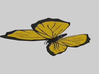 Low Poly Cartoon Yellow Butterfly Low-poly 3D model