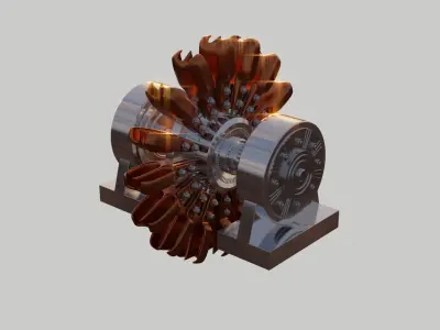 Pelton wheel turbine HD HIGH POLY 3D model