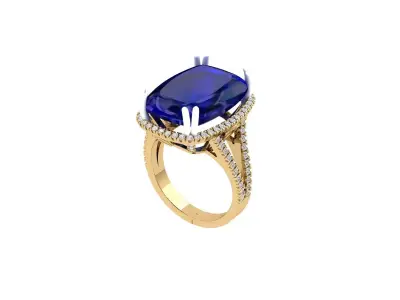 Cushion Solitaire Art deco Ring 3D print model 6