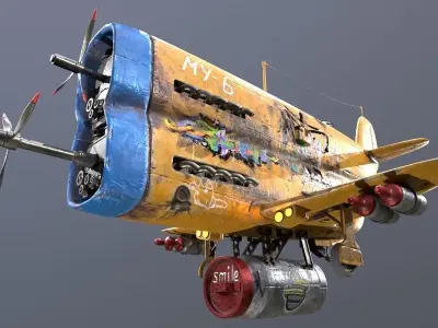 Stylized realistic yellow airplane Low-poly 3D model