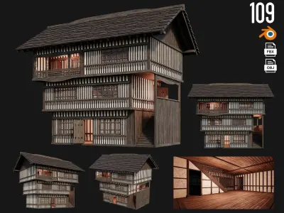 4 Old Medieval Building Pack 4K Textures GameReady 109 to 112 Low-poly 3D model
