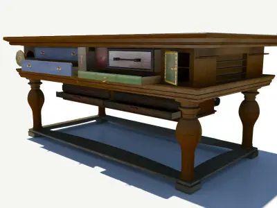 Antique Table with many drawers 3D model