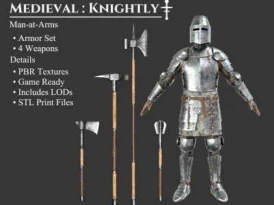 Medieval Collection Knightly Man at Arms 3D Model Pack