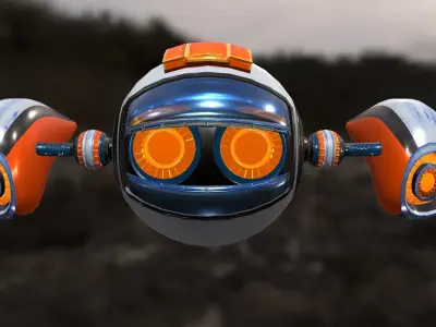 Robot Low poly 3D model futuristic spaceship flying in sky Low-poly 3D model