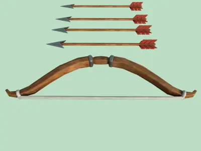 Arrow bow and set Low-poly 3D model