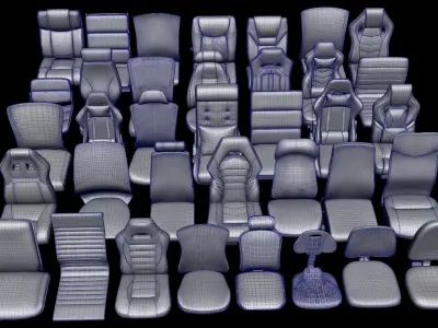 Chair seats collection Low-poly 3D model