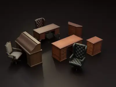 Antique Office Sets Low-poly 3D model