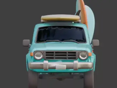 Stylized Summer Surf Pickup Truck 3D Model Low-poly 3D model