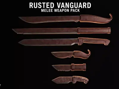 Rusted Melee weapon pack Low Poly game ready Low-poly 3D model
