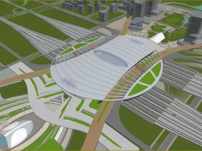 Modern transport hub HSR station railway station 3D model