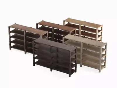 Long Pottery Shelf Set Low-poly 3D model
