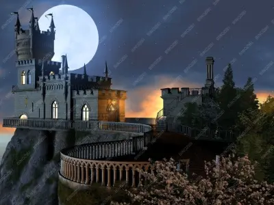 Castle Swallows nest Night Version 3D model