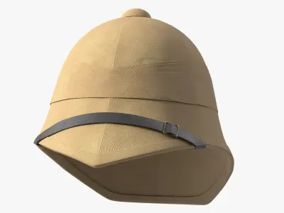 19th Century Military Pith Helmet Beige Brim Strap 3D model