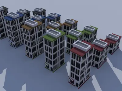 Cartoon Building Set Low Poly Building Commercial 24h Store Low-poly 3D model