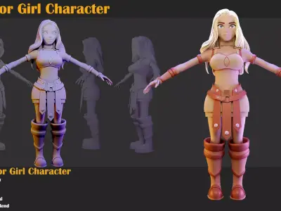 Fantasy Warrior Girl Character-Stylized 3D model