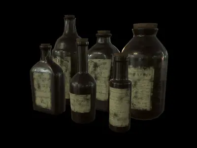 Old Medicine Bottles Low-poly 3D model