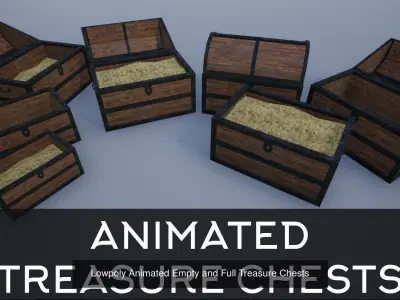 Lowpoly Wooden Animated Treasure Chests Collection 3D Model Pack