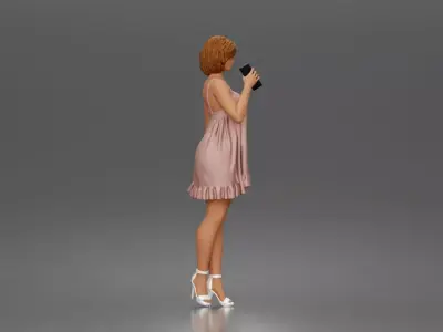 Chic woman chatting on phone wearing flowy mini dress and heels 3D print model