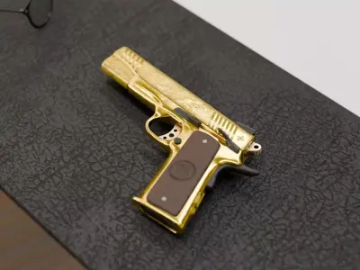 Golden 1911 Pistol Low-poly 3D model