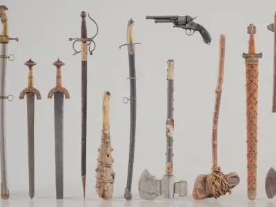 13 Apocalytpic Ornamental Weapons Low-poly 3D model