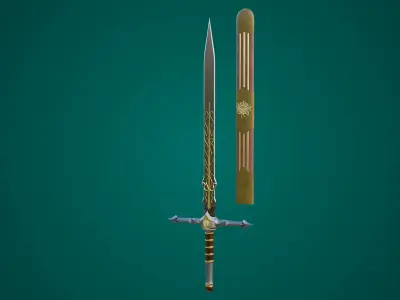 Fantasy Sword 06 Game-Ready PBR Unity UE V-Ray Textures Included Low-poly 3D model