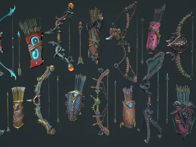 Stylized bows collection Low-poly 3D model
