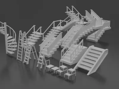 Industrial Modular Stairs and Ladders Pack 16 Game-Ready Assets Low-poly 3D model