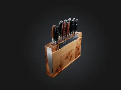 Realistic Knife Block Low-poly 3D model