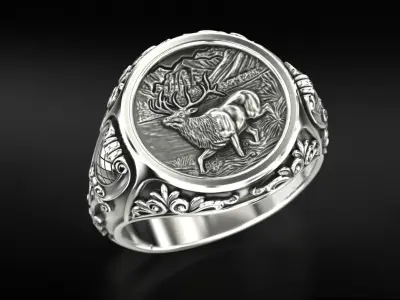 Antique patterned ring with deer 779 3D print model