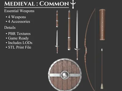 Medieval Collection Common Essential Weapons 3D Model Pack