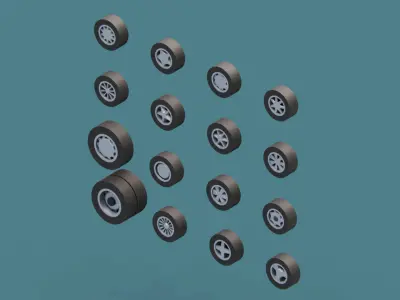 Pack of 16 Unique Rims Tires for Car Free low-poly 3D model