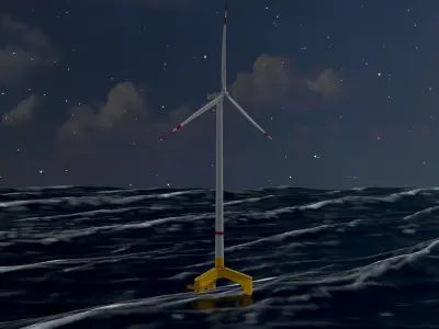 Wind turbine with tripile offshore foundation E-175 DR-172 m Low-poly 3D model