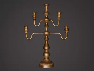 Antique Brass Candelabrum - Vintage 5 Arm Candle Holder PBR Low-poly 3D model