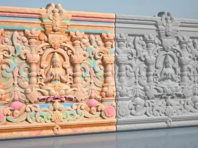 Low poly Indian Temple Walls A - 240612 Low-poly 3D model