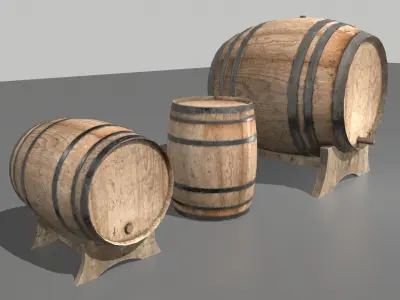 Old Wooden Barrels 2 Low-poly 3D model