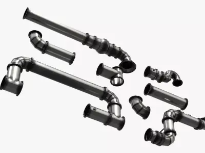 Industrial Stainless Steel Pipe Fittings Set 3D model