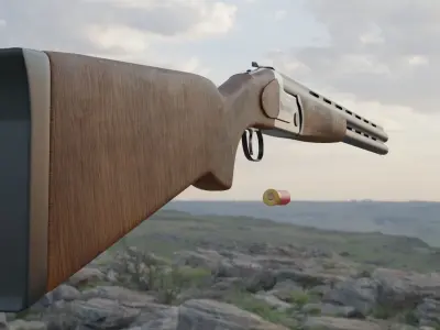 Shotgun with two barrels 3D model