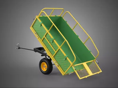 TILTED DUMP TRAILER CARGO CART WAGON GARDEN TRACTOR LAWN MOWER 2 3D model