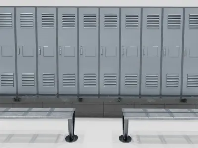 locker set of lockers and benches Free 3D model