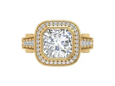 Asscher Art Deco Ring 3D print model 2