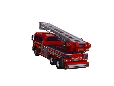 Low Poly Modern Ladder Fire Truck Vehicle Model PBR Texture Low-poly 3D model