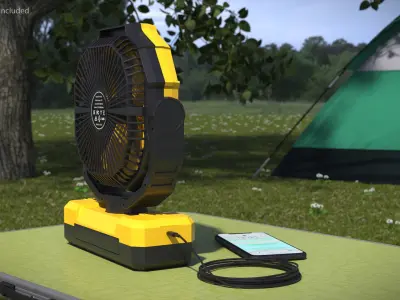 Compact Camping Fan USB Connected to Smartphone Yellow 3D model