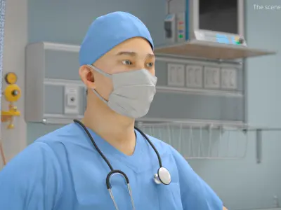 Operating Room Doctor T Pose Blue Rigged 