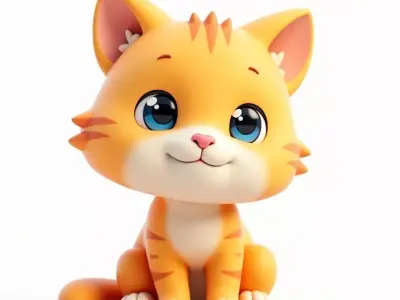 Cute Orange Tabby Cartoon Kitten 3D Model Low-poly 3D model purchase