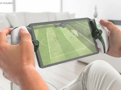  Tablet Gaming Console with Controllers in Hands 