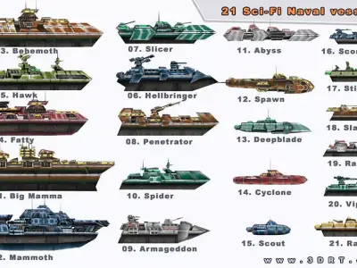 Sci-Fi Naval collection Low-poly 3D model