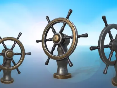 The helm of a sea ship or vessel nautical anchor and bell game  3D Model Pack