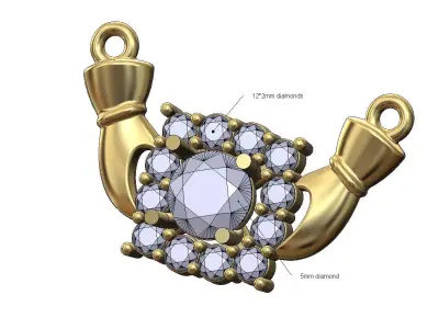 Rounded square diamond cluster holding hands pendant 3D print model