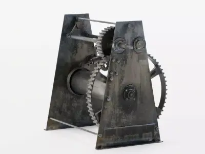 Rusty Beach Winch for Boats - Low-Poly - Game-Ready 3D model